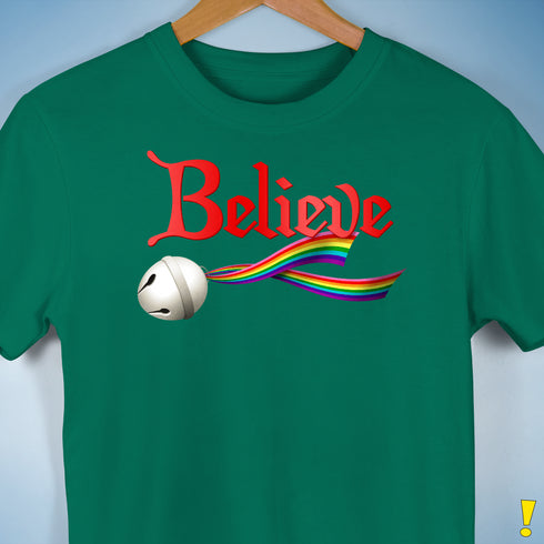 Believe LGBTQ Gilbert Baker Pride Jingle Bell Premium Unisex T-Shirt - Kelly Green